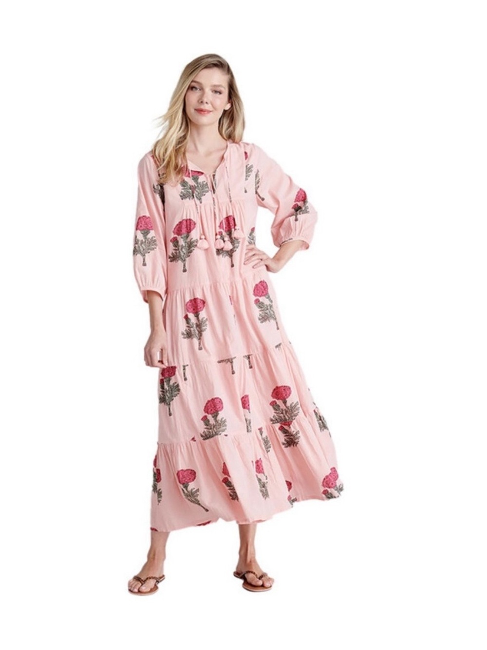 Pink Chicken Blush Pink Floral Tiered Maxi Dress